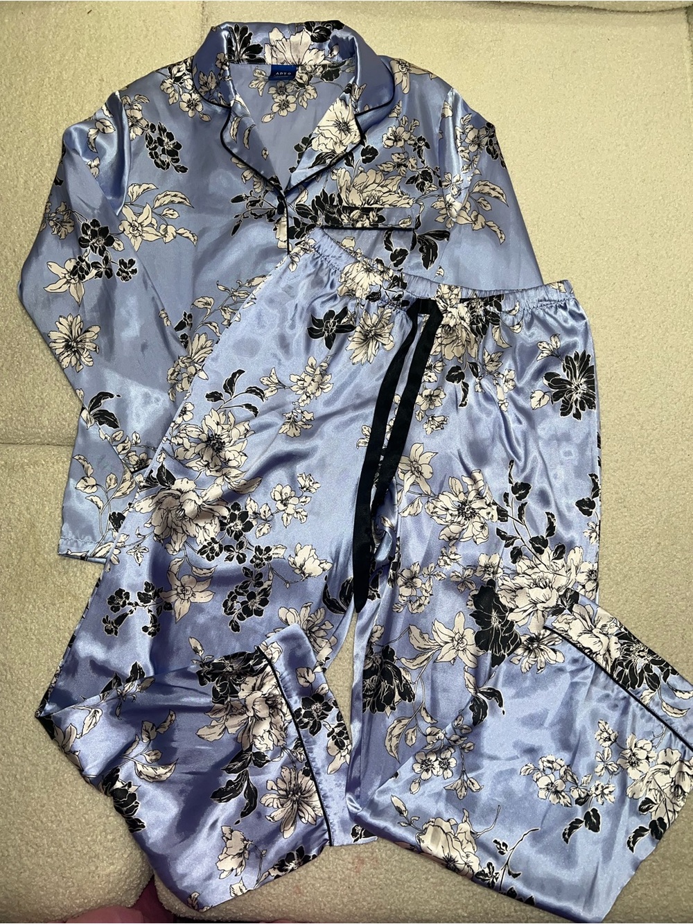 Apt. 9 Light Blue and Black Floral Satin Pajama Set